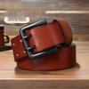 Men’s Retro Youth Genuine Leather Belt - 4.3CM Wide, Double Pin Buckle, Versatile Cowhide Waistband