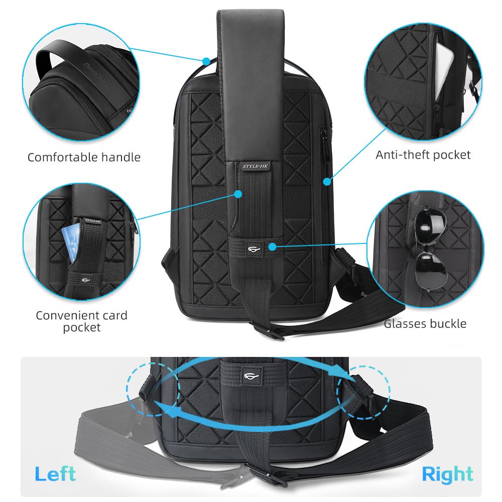 Borsa A Tracolla Uomo Sling Bag | Zaino Unicorno Impermeabile 9,7 Pollici | Per Lavoro, Viaggi E Sport - Nero 21x12x36 Cm