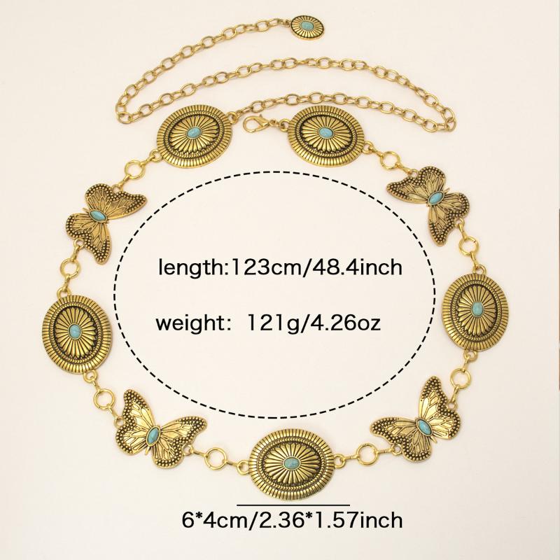 Vintage Oval Craved Metal Waist Chain For Women Exquisite Gold Color Belt Chains  Body Jewelry