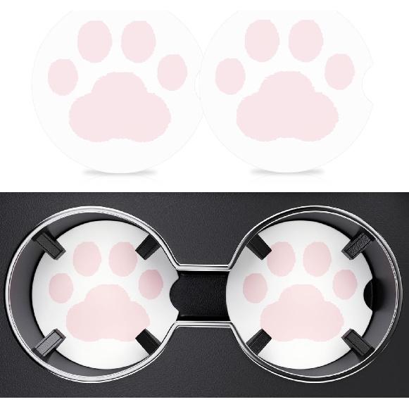 2 Pack Car Cup Holder Coasters, 2.63 Inch Anti Slip Ceramic Absorbent Coaster with Cork Base and Finger Notch, Cute Car Accessories Interior for