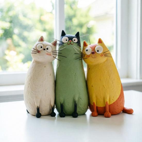 Figurine de Chat Fantaisiste Faite à la Main Mignonne Petite Sculpture de Chat en Résine pour Bureau Étagère Table de Chevet Décoration de Maison Cadeaux pour Amoureux des Chats