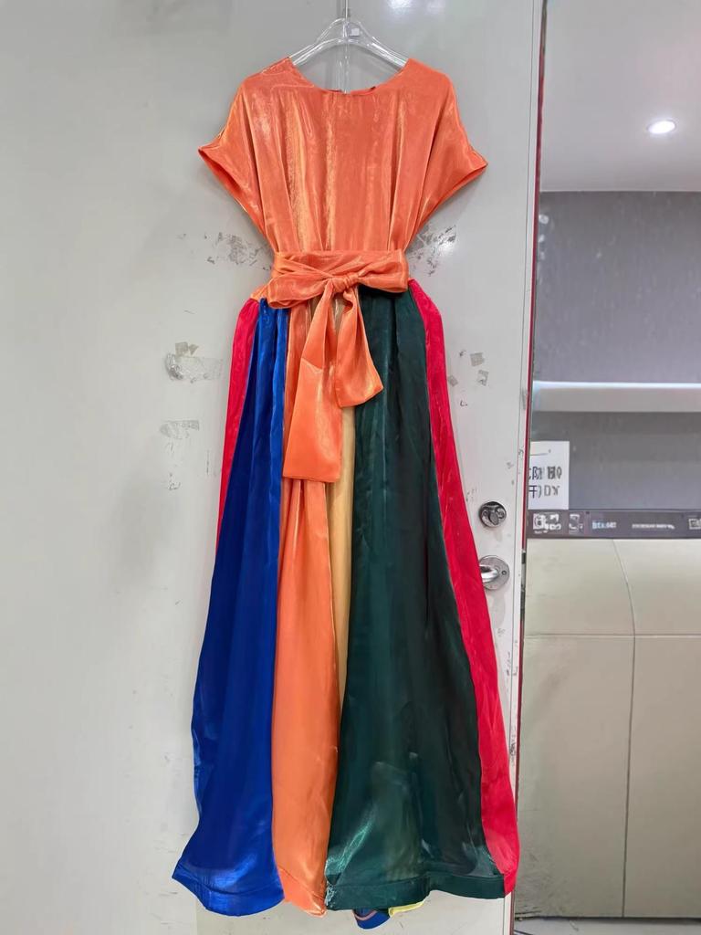 Elegant Pleated Patchwork Dress: African & Western Style for Women