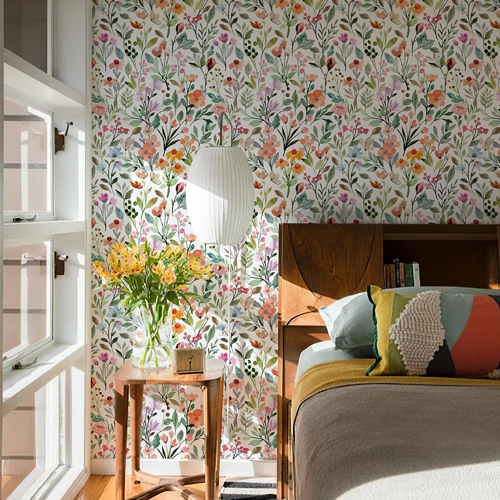 Colorful Floral And Leaves PVC Wallpaper Peel And Stick Home Decor Cabinet Sticker Morden Waterproof Kitchen Bathroom Wallpaper