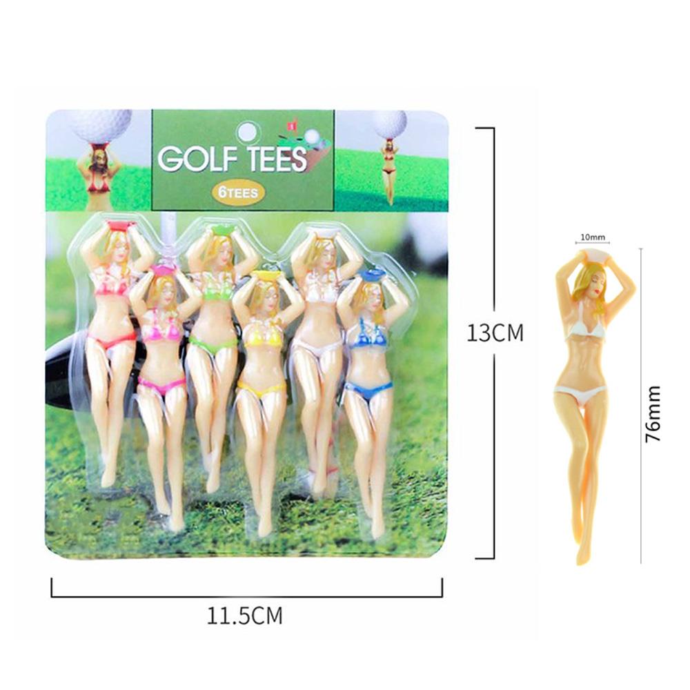 6PCS Bikini Girl Golf Tees Plastic Novelty Tee with Divot Tool 3 Inch Lightweight Durable for Women Golfers Random Color