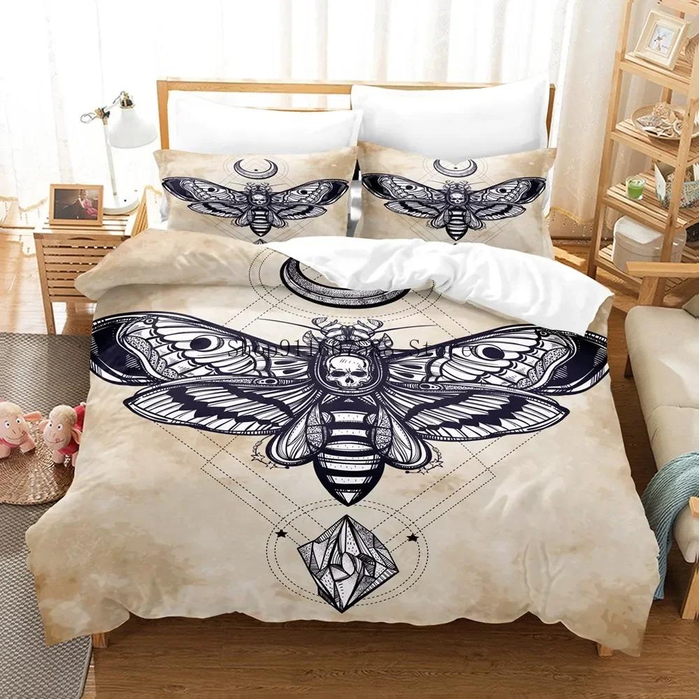 Schwarzer Tod Motte Bettwäsche Set Gotisches Totenkopf Bettbezug Set Schmetterling Bettwäsche 2/3 Stück Mond Sterne Luxus Heimtextilien