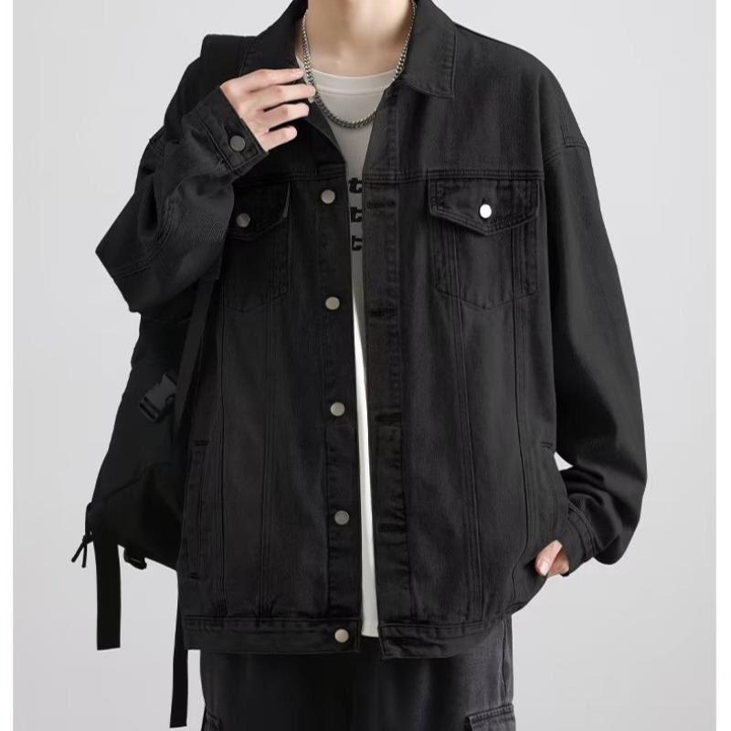 

Мужская модная джинсовая куртка в корейском стиле на весну - Универсальный повседневный топ для работы XXXL чёрный