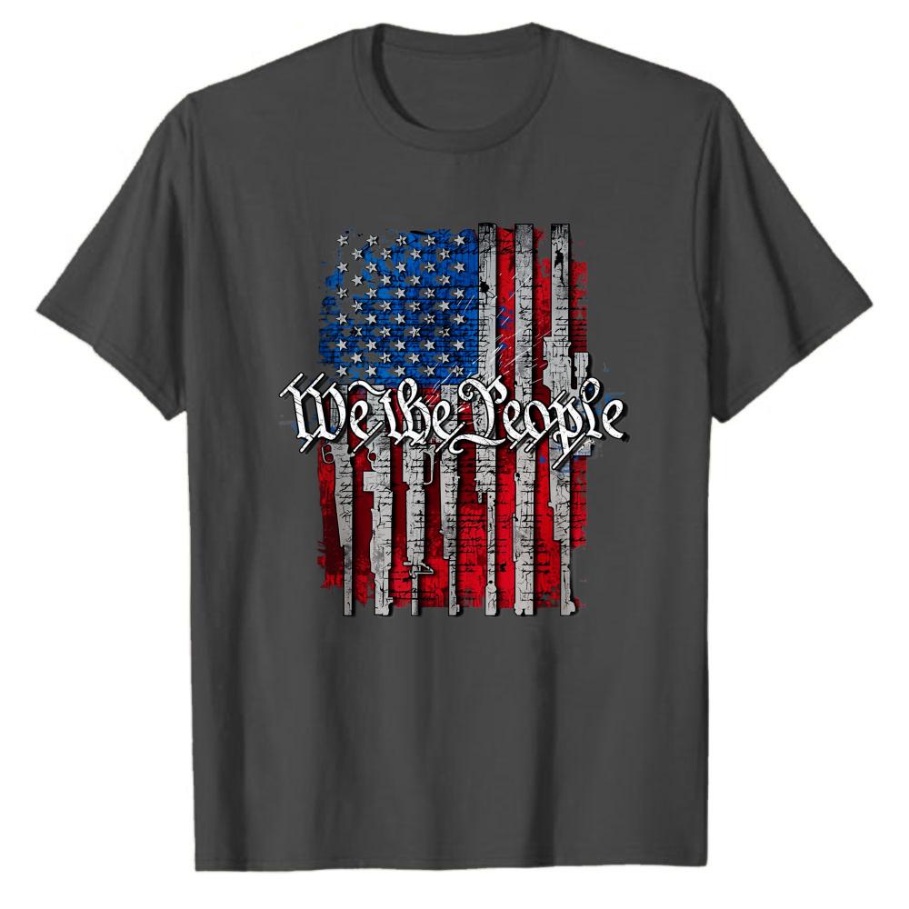 We The People Distressed Vertical American Flag Graphic Tshirt Patriotic Usa Casual Summer Veteran Unisex Gift Tee Cotton Tops