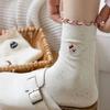 5Pairs Embroidery Ruffled Socks Women Cat Mid-calf Cotton Socks Sweet Bowknot Sock  Students