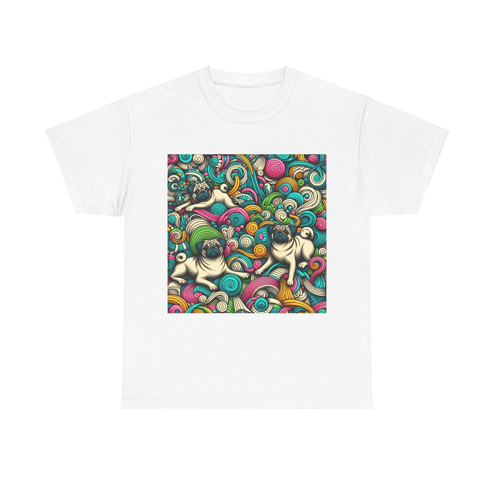 Unisex Adult T Shirt Scribble Patterns Pug Colorful Doodles S разноцветный