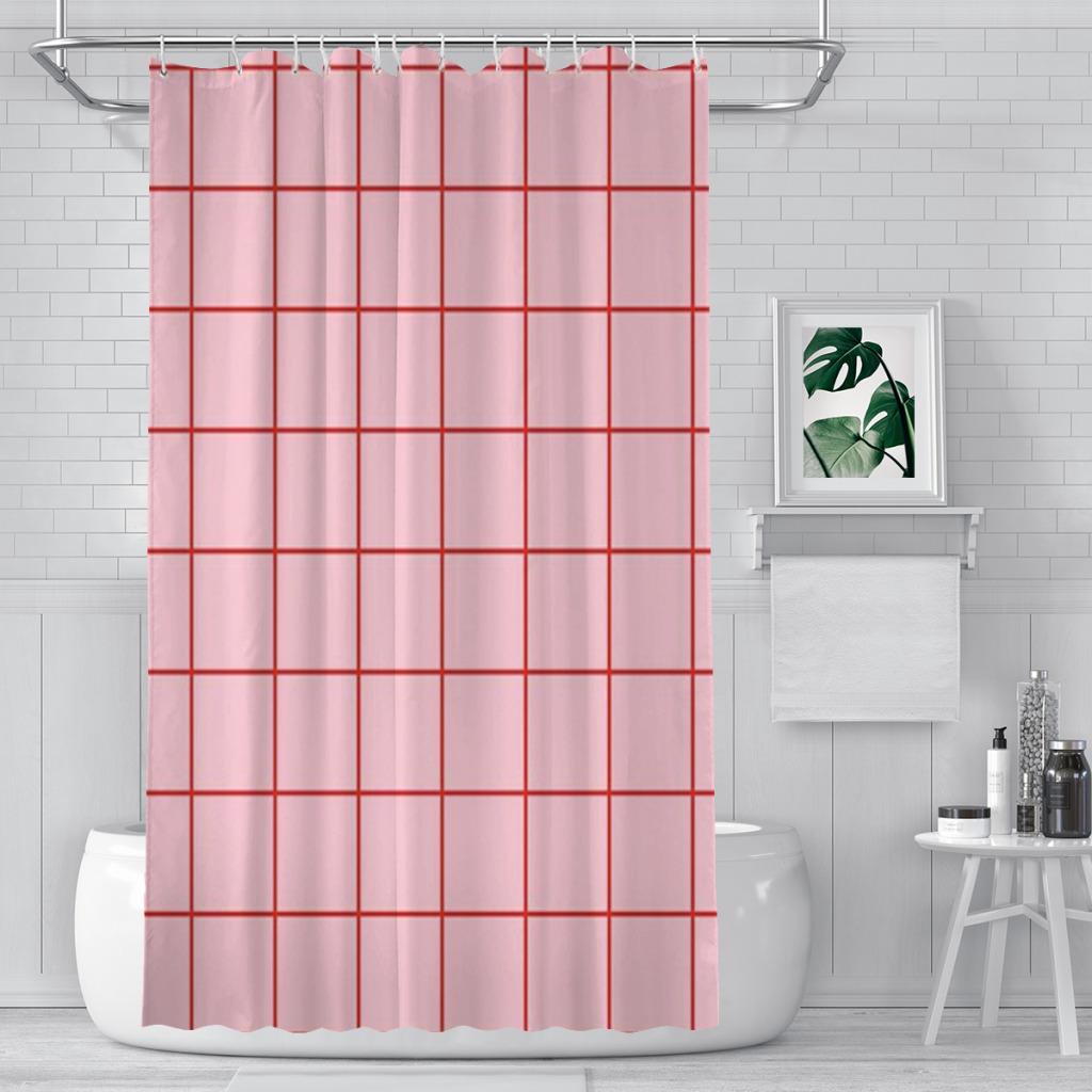 

Pink and red grid pattern design Unique decor Modern Fabric Bathroom Shower Curtains art design Print Curtain 152x183CM