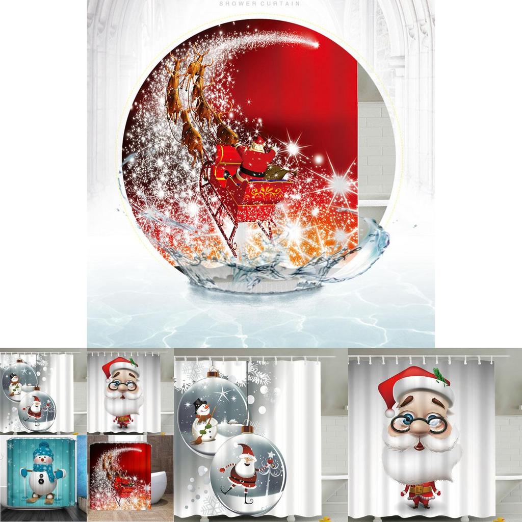 Premium Quality Christmas Snowman Waterproof Bathroom Shower Curtain With 12 Hooks For Festive Decor