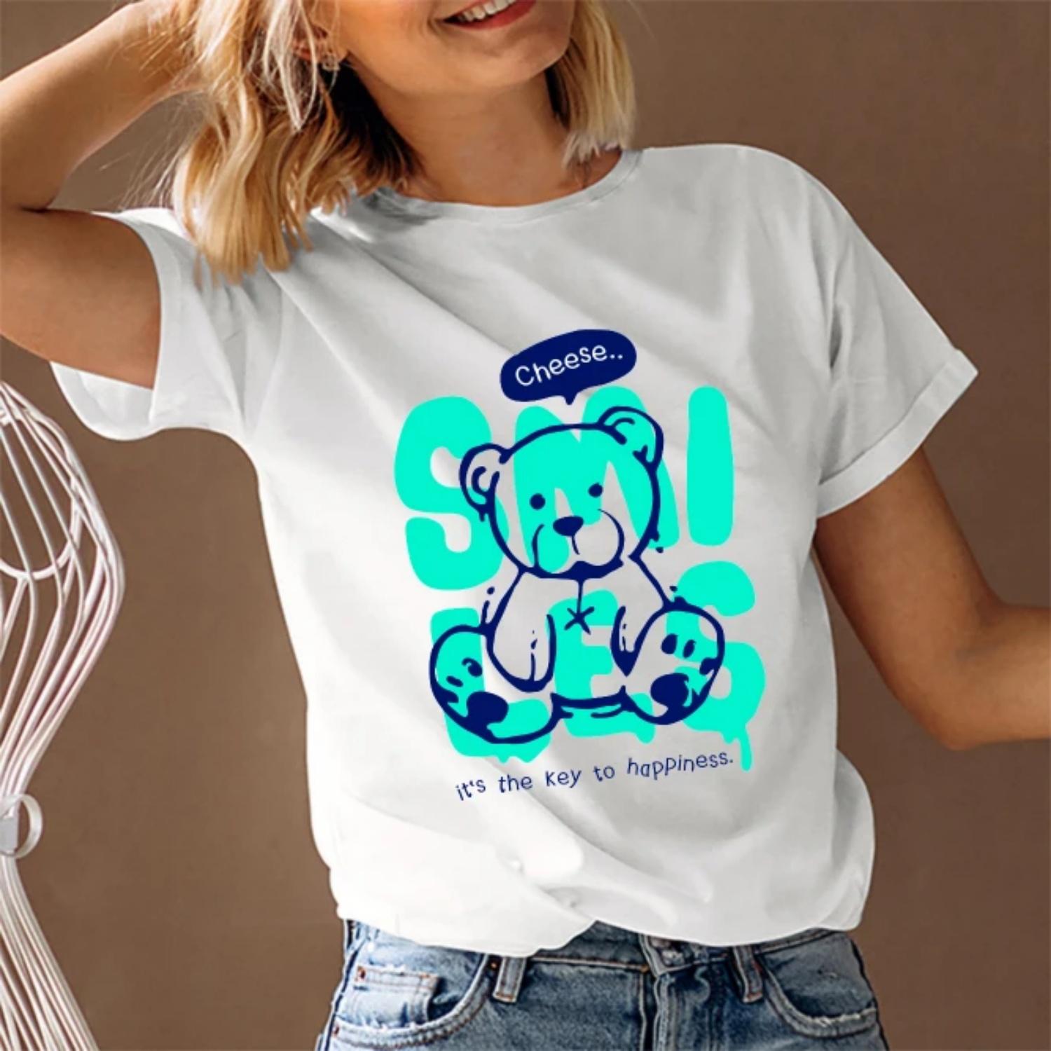 

Women s T-Shirt Short Sleeve Round Neck Y2K Graphic Tee Streetwear Trendy 2025 Fast Ship XXXXXL білий