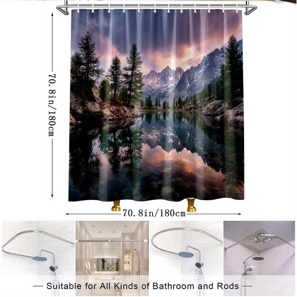 1Pc Nature Scene Shower Curtain - Majestic Mountains & Serene Lake Reflections, 70.8X70.8 Inch, Polyester, Outdoor Home Decor