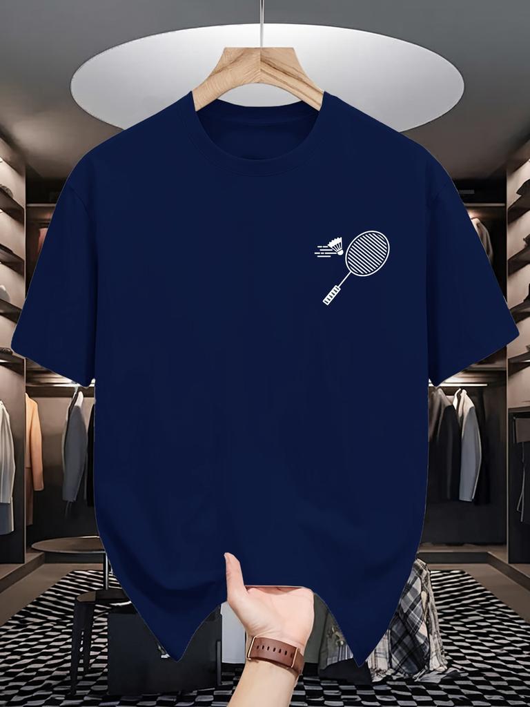 Unisexs Crew Neck T Shirt Minimal Chest Badminton Racket Shuttlecock Graphic Short Sleeve Casual Cotton Sports Hobby Lover Daily Te
