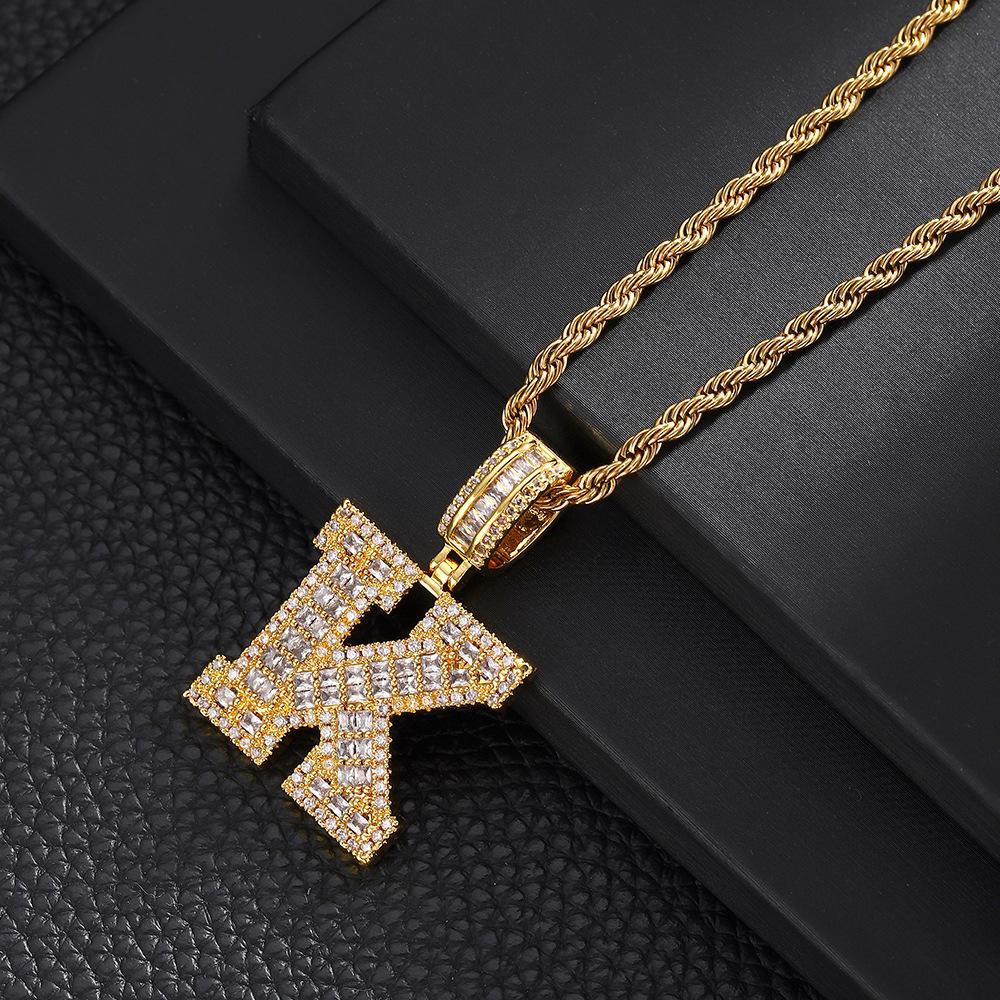 26 English Letters Pendant Necklace Copper Inlaid Zircon Versatile Jewelry Necklace
