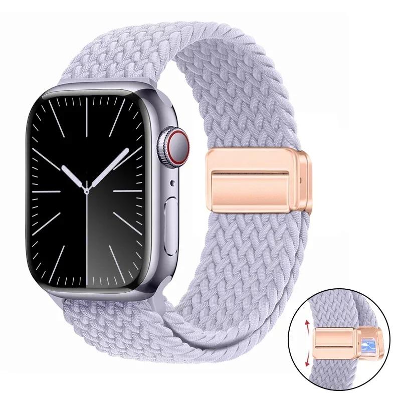 Magnetic Braided Loop Strap For Apple Watch Band 45mm 41mm 44mm 42mm 46mm Ultra 3 49mm Nylon Bracelet iWatch 11 10 9 8 7 6 5 SE