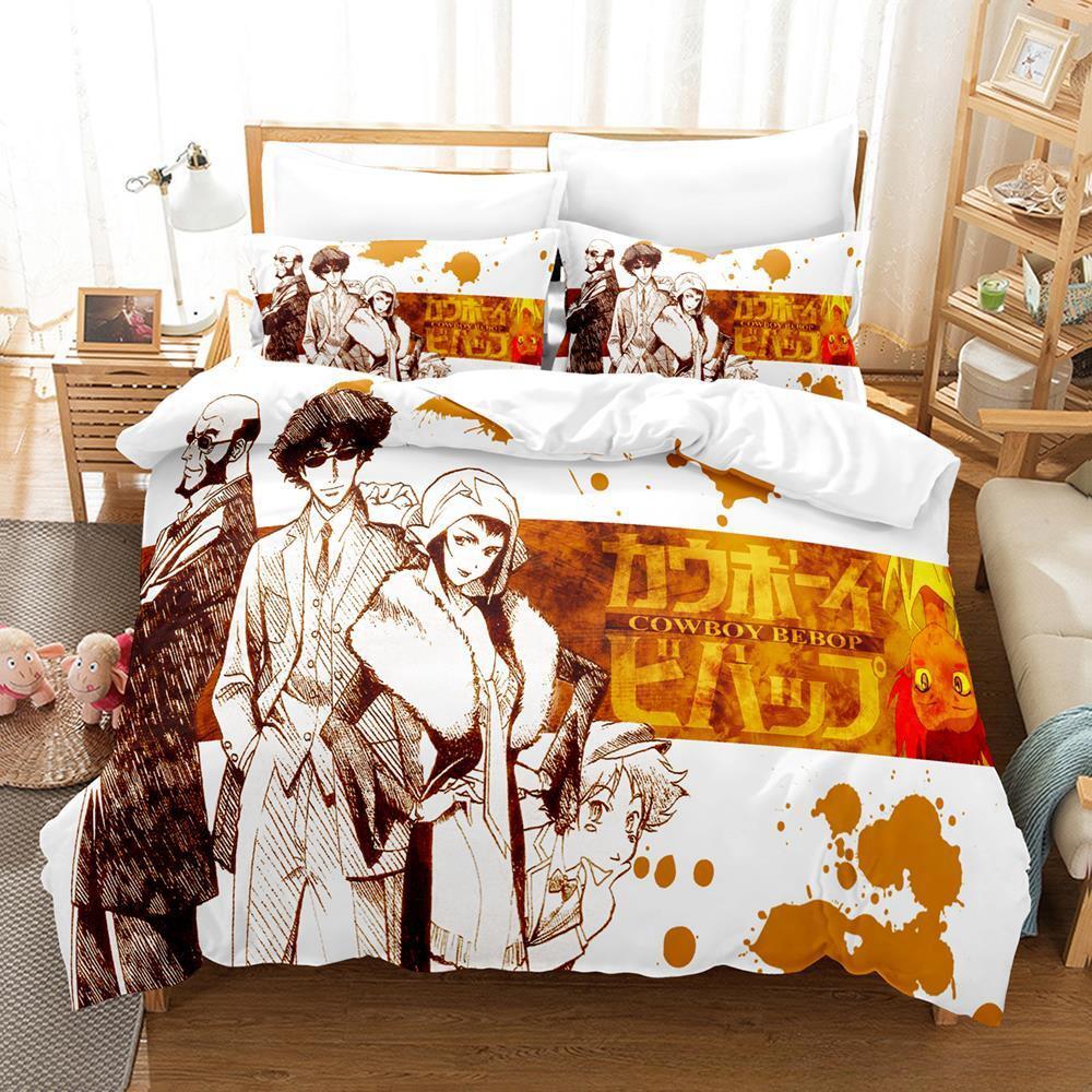 Neues Cowboy Bebop-Bettwäscheset, Einzelbett, Doppelbett, Queensize-Bett, Kingsize-Bett, Bettbezug-Set für Erwachsene und Kinder, Schlafzimmer, 3D-Spiel-Bettlaken-Set
