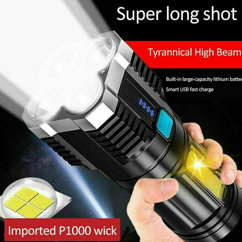 High Power LED Flashlights Camping Torch With 4 Lamp Beads And COB Side Light Rechargeable Portable Hand Lantern 4 Lighting Mode