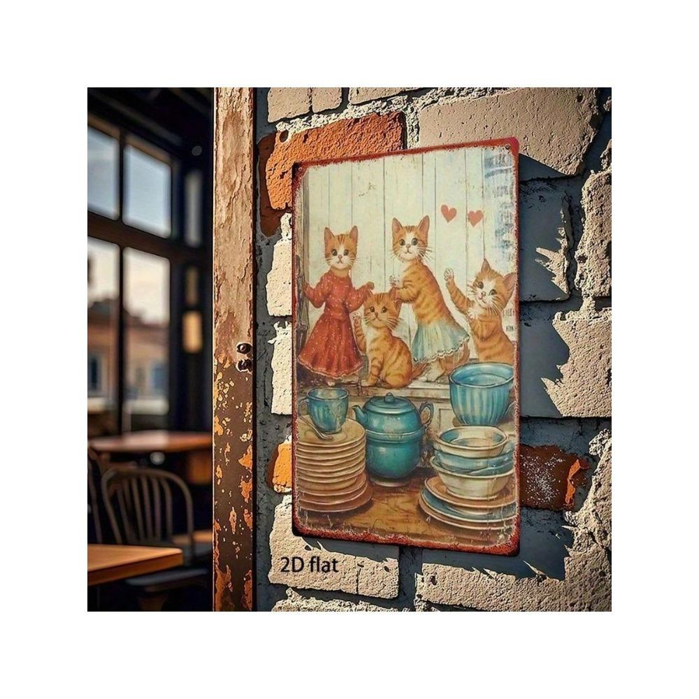 Vintage Metal Cat Coffee Sign Wall Art Kitchen Decor