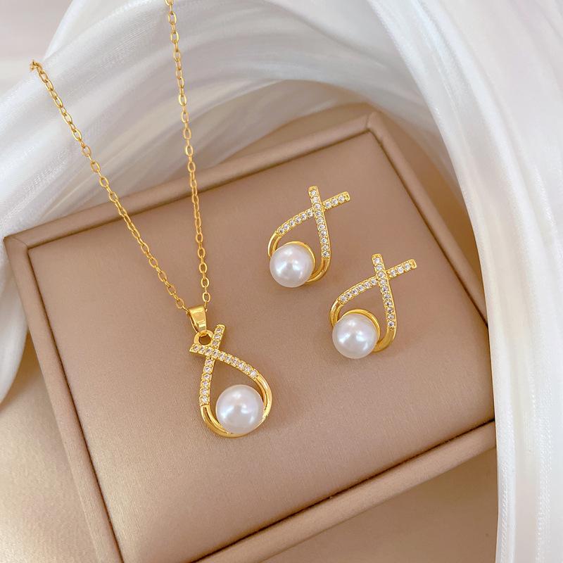 Classic Personality Stainless Steel Micro-inlaid Zircon Irregular Necklace Earring Set Fashion Stainless Steel Gift