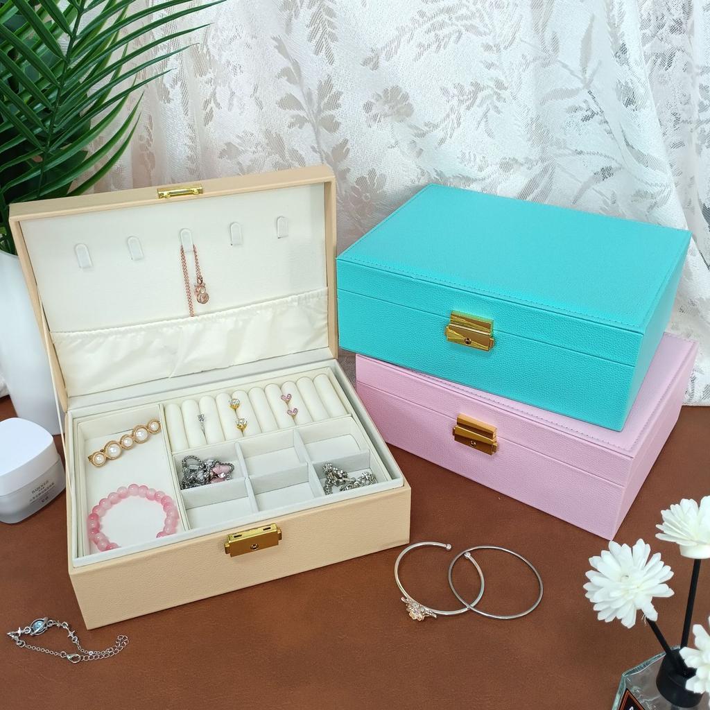 Double-layer locked storage box, jewelry box, jewelry box, stud earrings, ring box, necklace, jewelry packaging box.