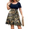 Women's Fashionable And Trendy Round Neck Short Sleeved Waist Print Dress In Plus Size