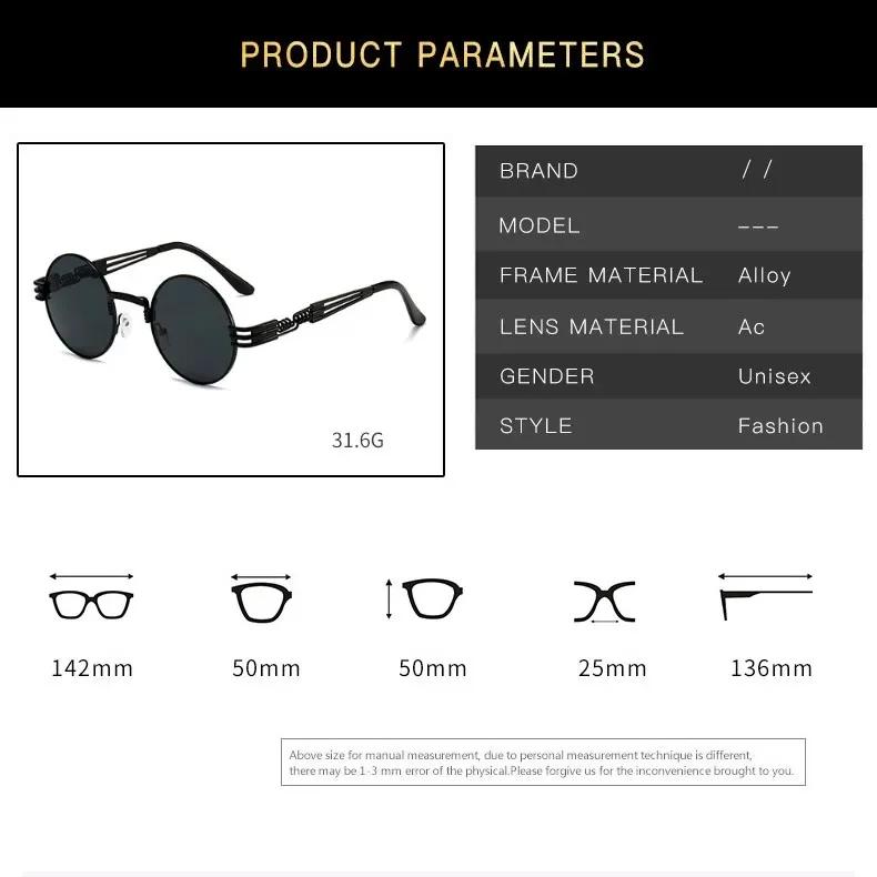 Gotyckie Czerwone Okulary Przeciwsłoneczne Steampunkowe Vintage Metalowe Okrągłe Okulary Przeciwsłoneczne UV400 dla Mężczyzn Kobiet Modna Marka Projektanta Lustrzane Okulary