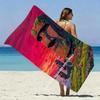 Moai Statue Tropical Sunset Beach Towel Patterned Sunscreen And Windproof Suitable For Swimming Pool Camping Travel