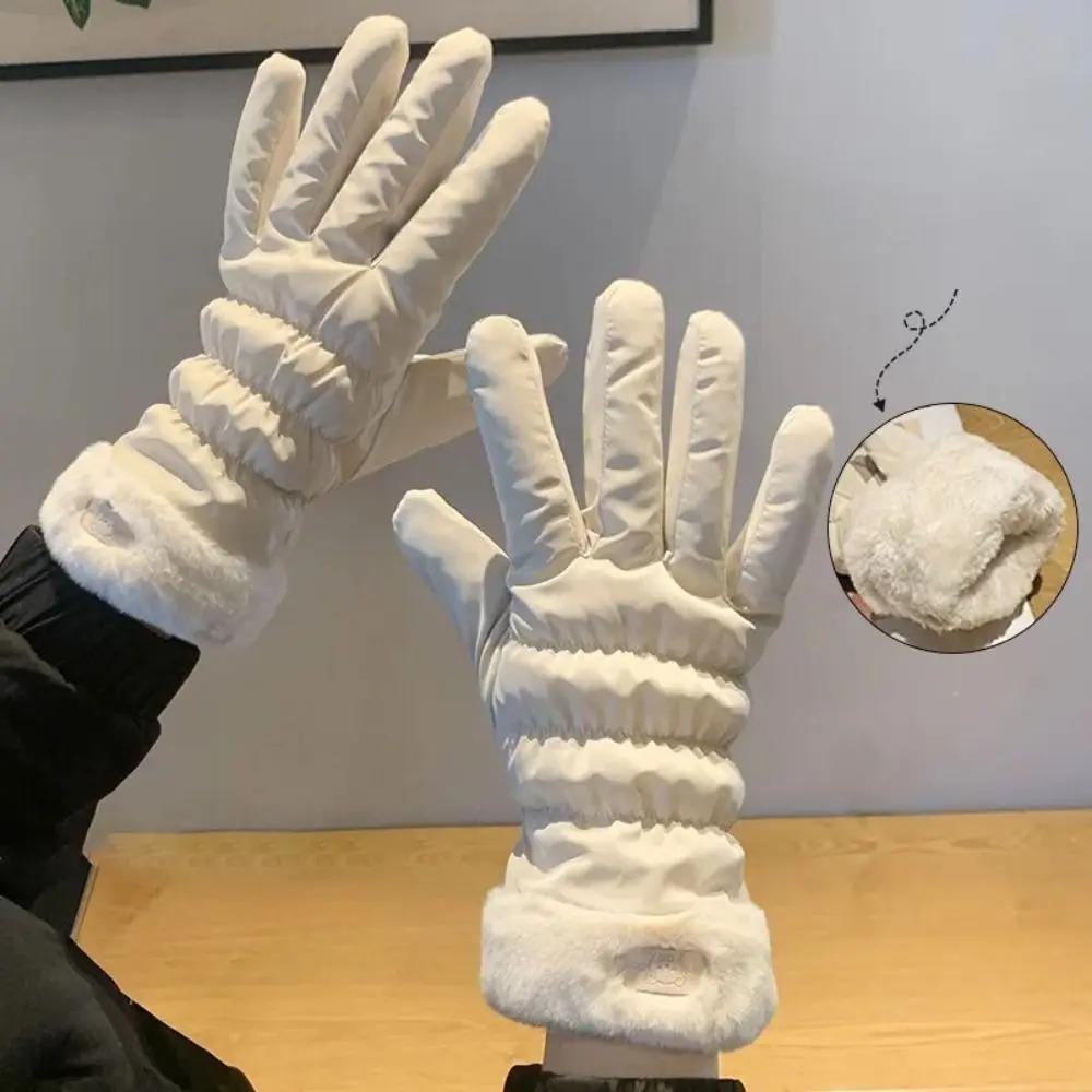 Ski Gloves Women Winter Fleece Thickened Warm Plush Cotton Waterproof Touch-Screen Gloves For Outdoor Riding Mountaineering