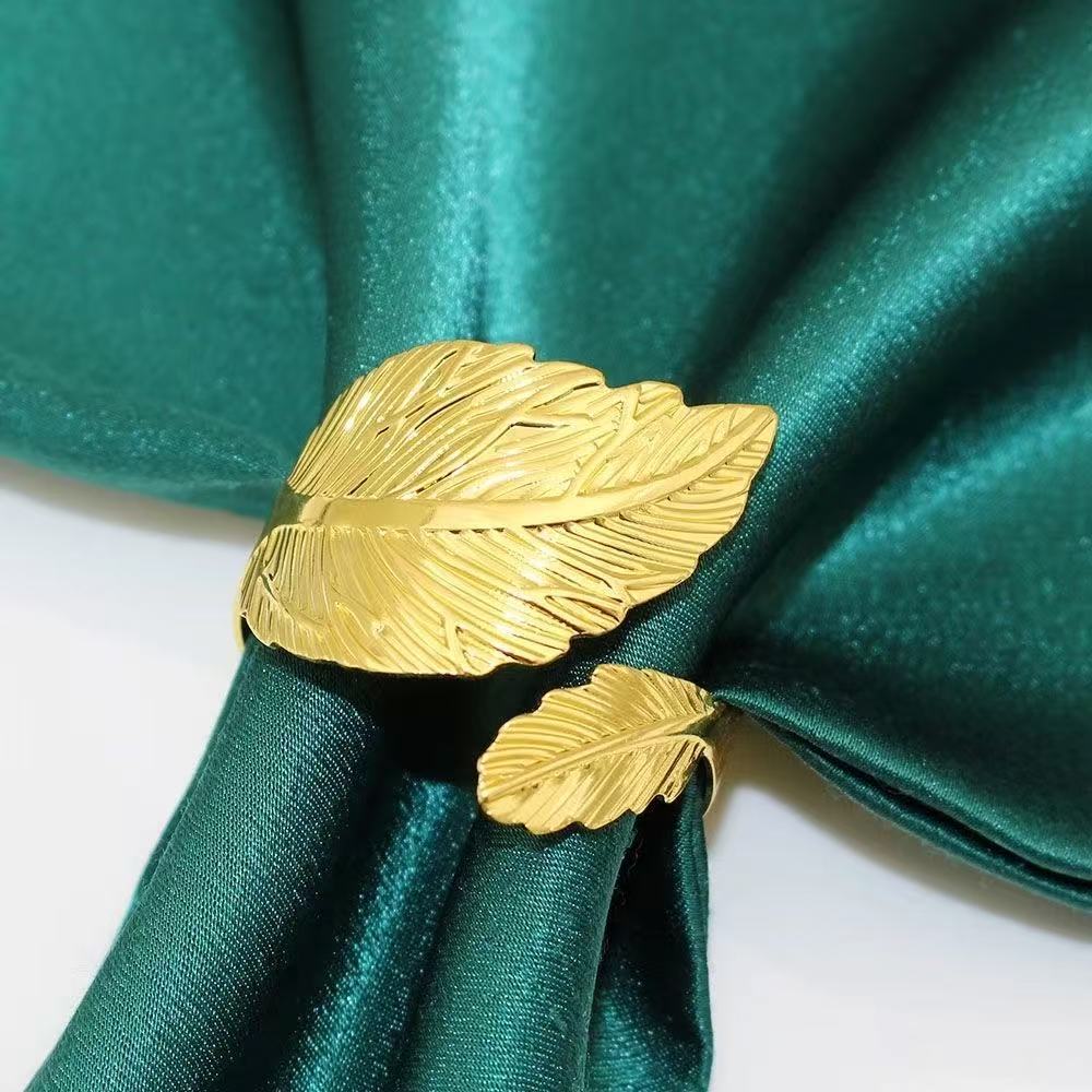 Luxury Vintage Alloy Napkin Rings Wedding Carved Leaf Shape Durable Eco-Friendly Holder золотой