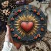 Vintage Heiliges Herz Jesu 7,8 Zoll Runde Wandplakette Gotische Religiöse Kunst Holzdekor Strahlender Sonnenstrahl Rotes Herz