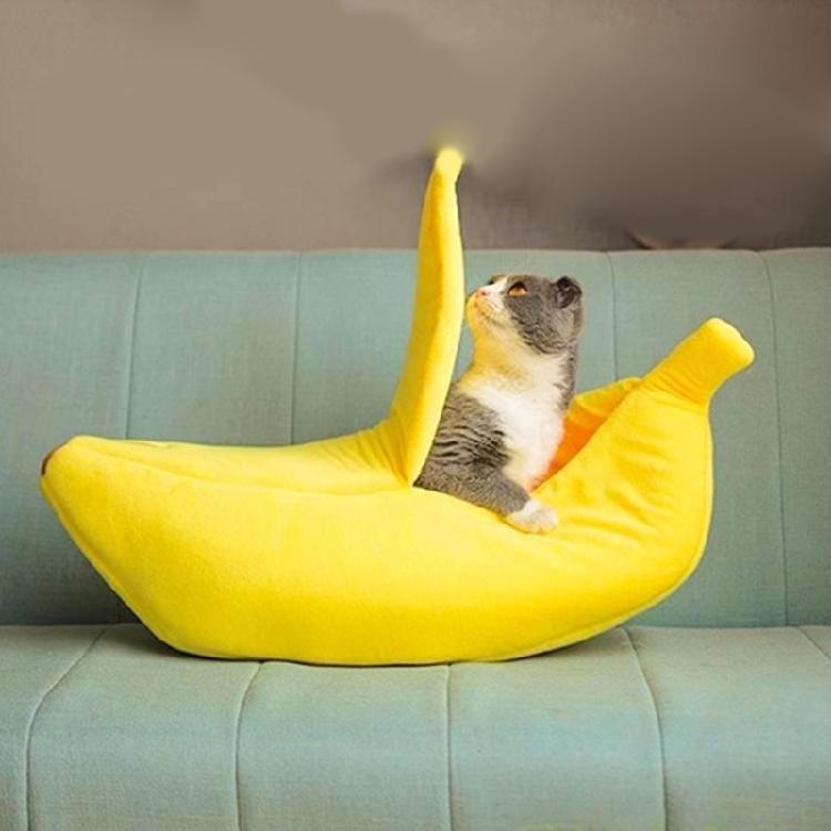 Warm Cat Cave Bed for Indoor Cat Cartoon Banana Hideaway Beds Soft Tent House