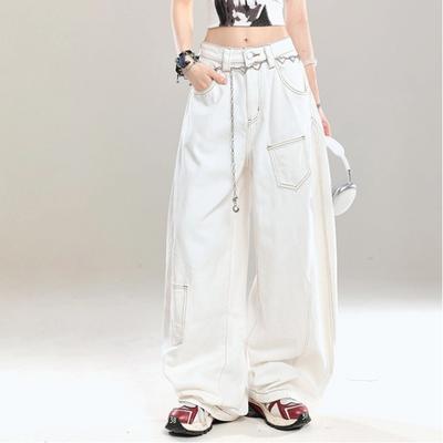 Estilo Perezoso Sentido del Diseño Jeans Cimitarra para Mujer Primavera y Otoño Versátil Bolsillo Suelto Pierna Ancha Jeans de Suelo