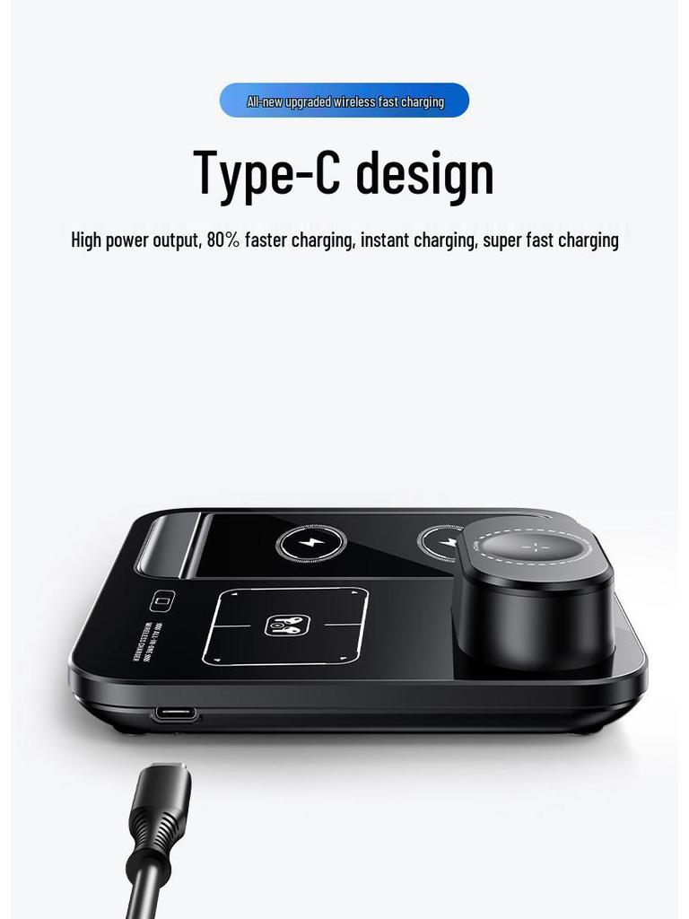 R13 Foldable 3-in-1 Wireless Charger for iPhone, Earbuds, Watch - Fast Charging