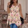 Women's Fashionable Casual Sports Double-ring Vest, Large-sized Tank Vest with Flower Pattern Printed Patterns, Irregular Hem, Elegant and Simple