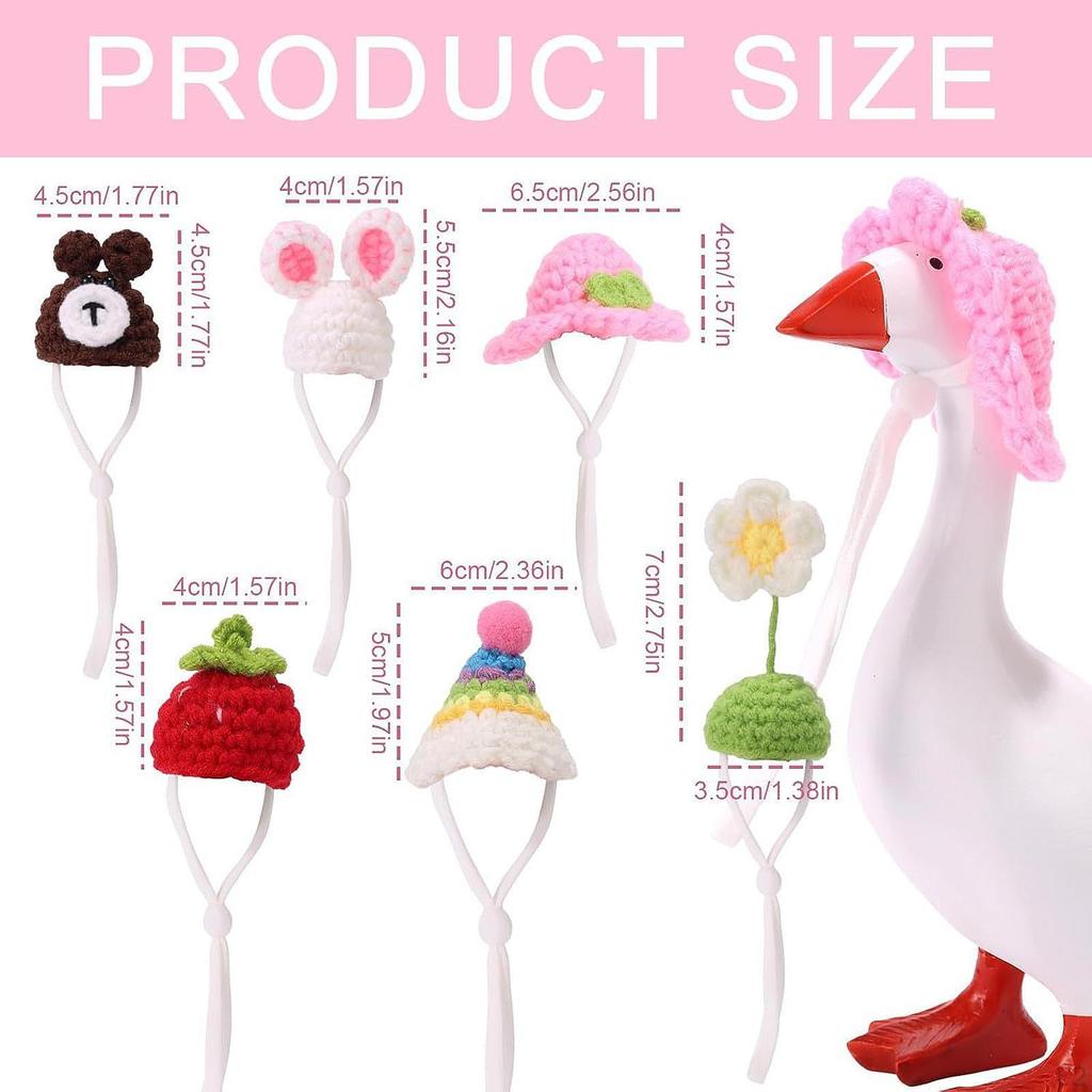 6x Mini pletené čepičky Stoleček Husí oblečky Sezónní dekorace Doplňky Veranda Vtipný nastavitelný popruh