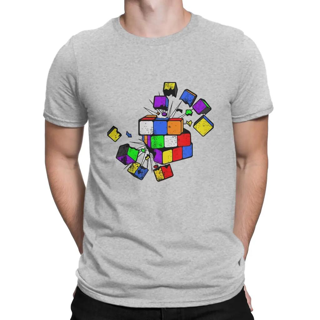 Math Rubik Interesting Cube Creative TShirt for Men Awesome Round Collar Pure Cotton T Shirt Personalize Gift Clothes Tops
