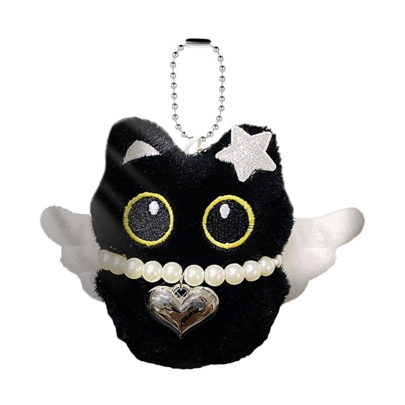 Black Cats Keychain Bag Charm With Ghostly Wing Soft Plush Lovely Style Christmas Halloween Gift Accessories