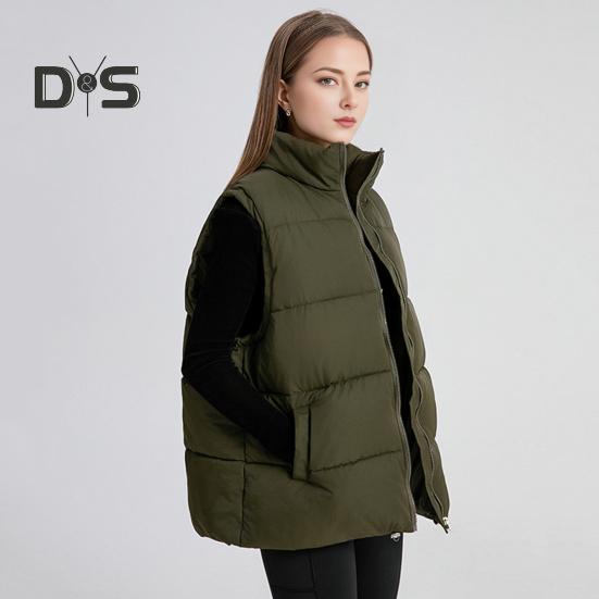 Women Winter Waistcoat Stand Collar Thick Sleeveless Padded Outerwear with Pockets Zipper Closure Mid Length Outdoor Coat