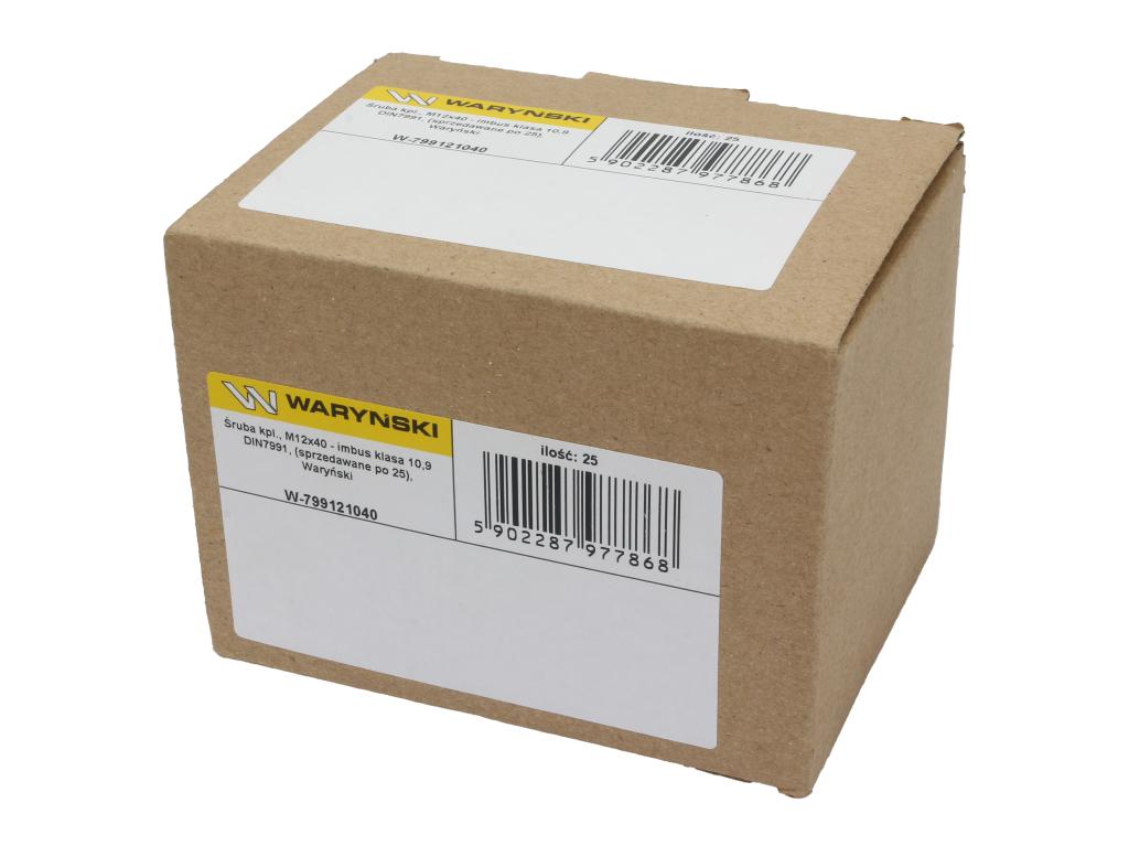 Set of screws, M12x40 - Allen key class 10.9 DIN7991, (sold in sets of 25), Waryński