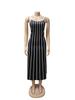 Retro Stripe Patchwork Backless Slip Dress - Color Block Sleeveless Long Slim Fit