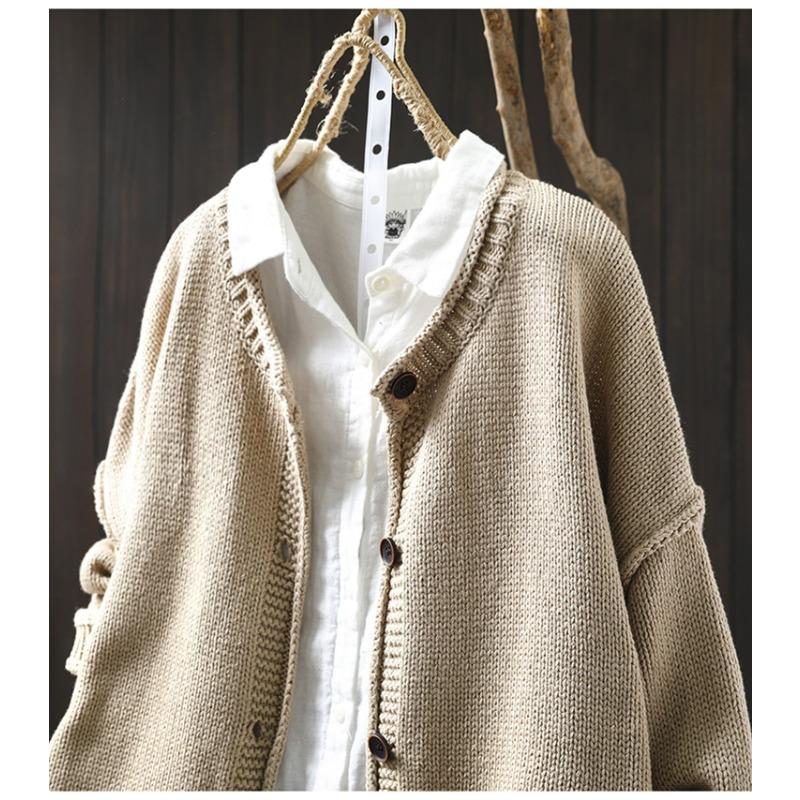 Sweaters Coat Cardigan for Women Winter Oversize Thickened Vintage Loose Long Sleeve Knit Sweaters Coat