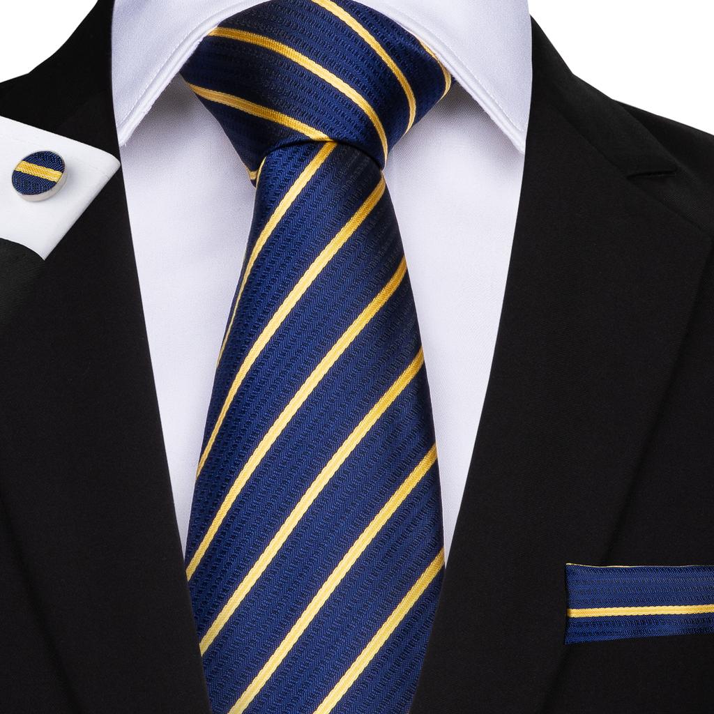 Dibangu Striped Wedding Tie Handkerchief Men's Necktie Pocket Square Ring Tie Set for Gift