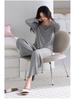 New Women's Grey Casual Modal Pajama Set - Long Sleeve Pullover with Chest Pads and Long Pants for Spring and Autumn