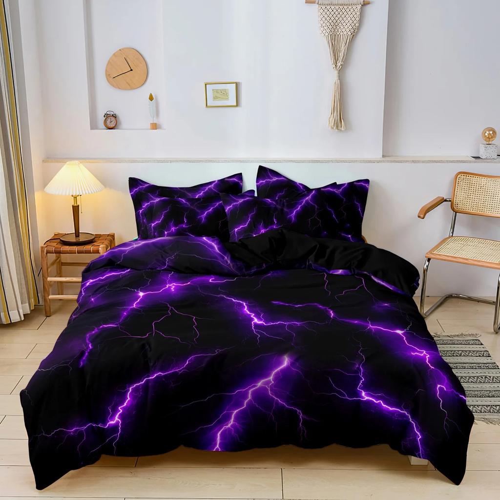 Lightning Crack Texture 3D Bedding Set Glowing Thunder Print Duvet Cover Pillowcase Bedroom Decor Gift