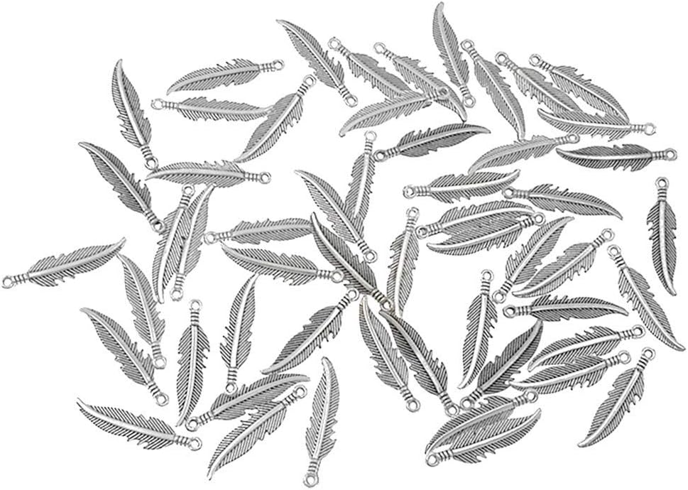 ALIMITOPIA 100pcs Alloy Feather Charms Pendants Easter Angel Wing Feather Dangle Charm for DIY Crafting Bracelet Necklace Jewelry Making Findings