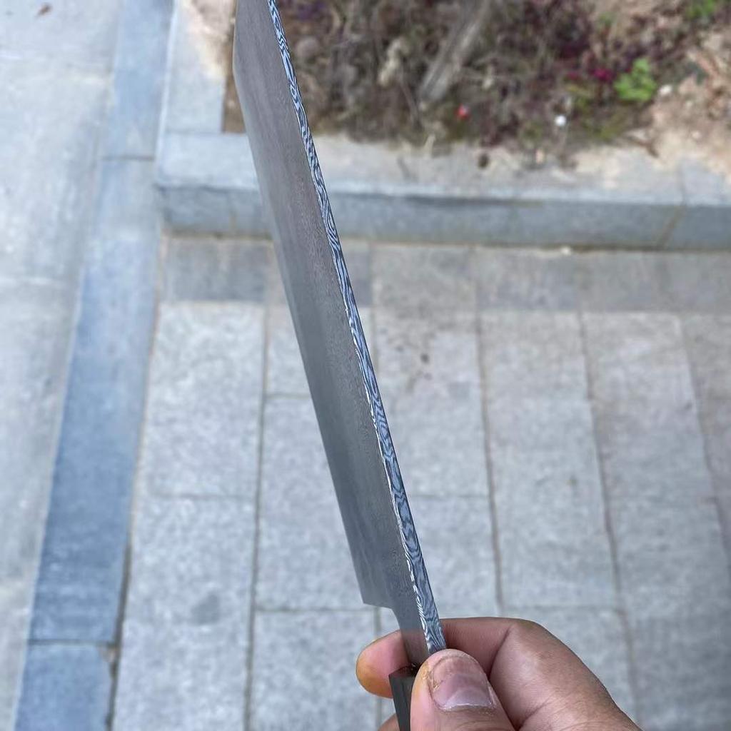 7 Inch Slicing Knife Handmade Forged Damascus Steel Blade Cleaver Meat Cutting Vegetables Chinese Chef Kitchen Knife Wood Handle