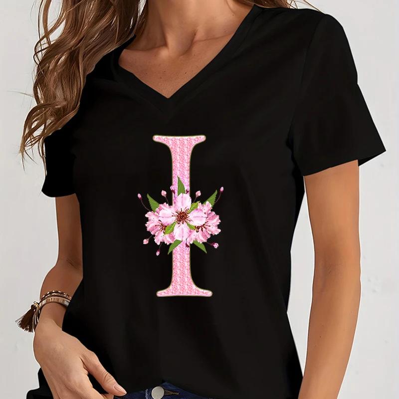 

Футболки с английскими буквами, 3D-принт, женская футболка с коротким рукавом, V-образный вырез, уличная одежда, большие размеры, женские футболки в стиле Харадзюку, верхняя одежда XL