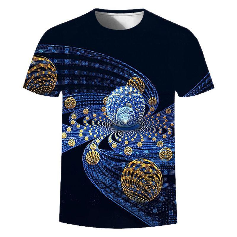 Summer New 3D Gold Digital Harajuku Print Short Sleeve Round Neck Men's Casual Personality Hip Hop Street T-shirt Tops