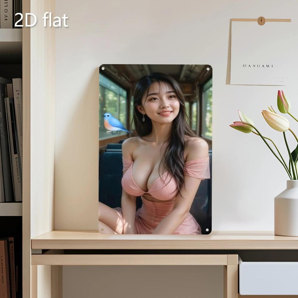 Винтажная металлическая жестяная табличка Настенное искусство Ретро Автобус Девушка Птица Погодоустойчивая Декоративная табличка 20x30cm белый